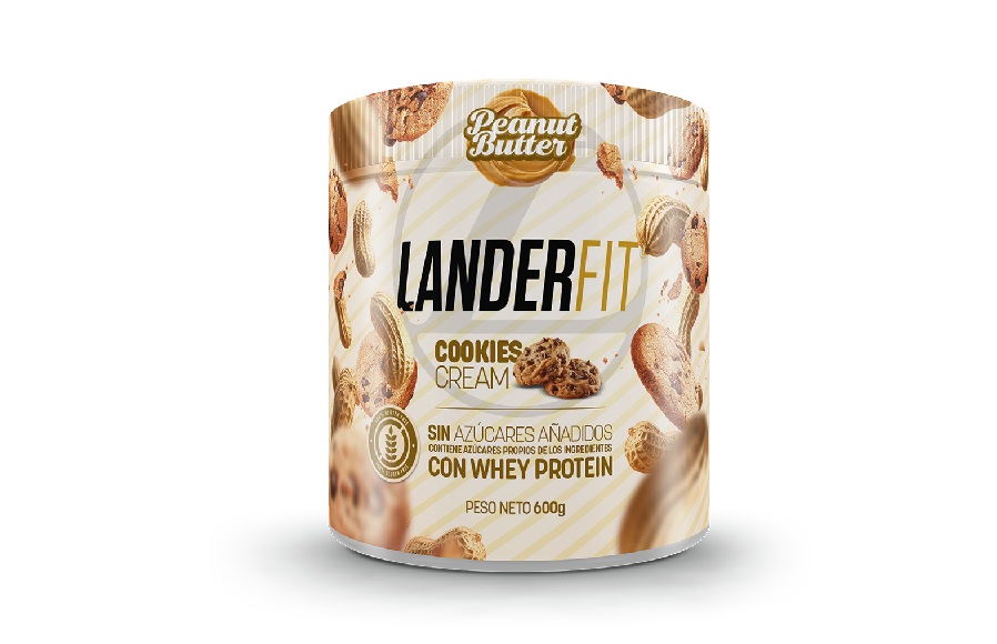 LanderFit Peanut Butter Cookies &  Cream com Whey Protein – Gluten Free