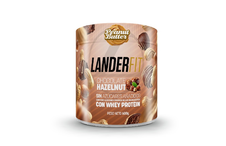 LanderFit Peanut Butter Chocolate Hazelnut com Whey Protein – Contém glúten.